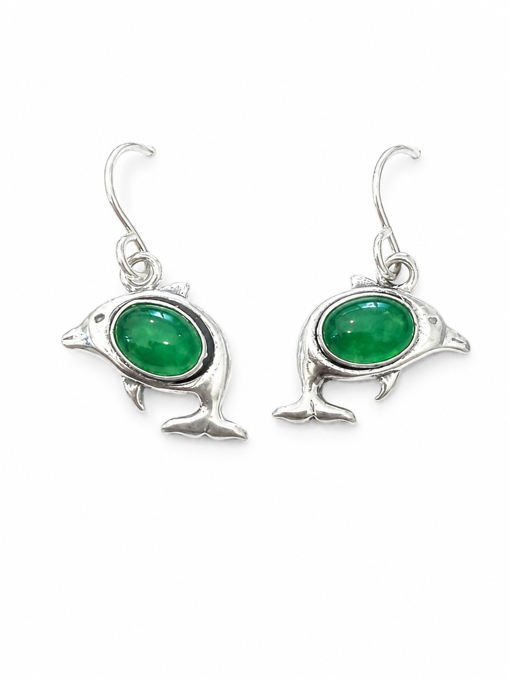 Sterling Silver Green Onyx Dolphin Dangle Earrings New
